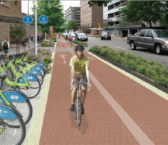 Conceptual rendering of the proposed City Loop bicycle path at 4th Avenue SW. The Loop would amount to a commuter route for cyclists.