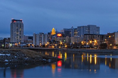 Rochester, MN Skyline at night from the view of the river